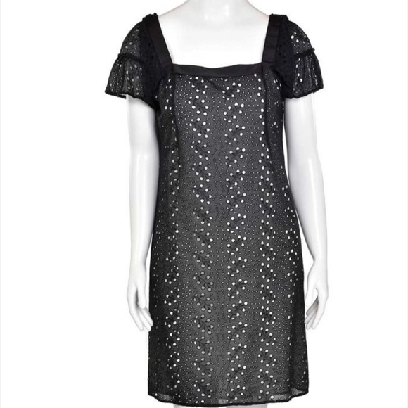 Elie Tahari Black Eyelet Shift Cotton Silk Dress size 2 - Picture 1 of 15